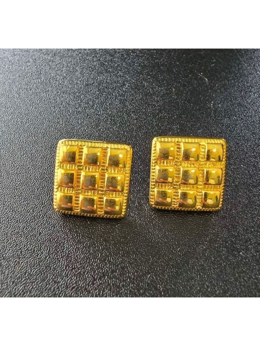 Vintage Monet gold tone square grid statement post earrings